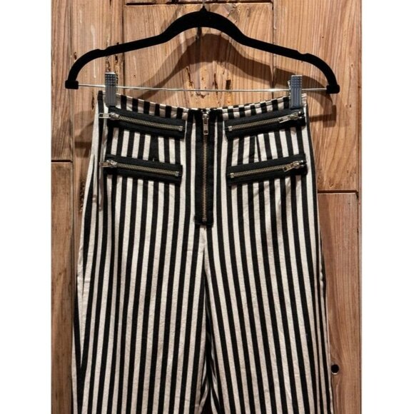Reformation Black & White Striped High-Waisted Pants With Front Zipper & Pocket - Picture 3 of 5